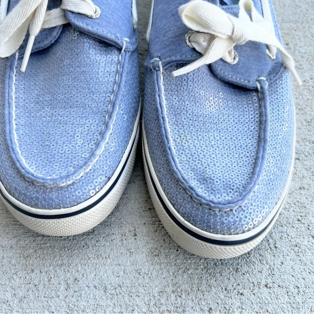 Sperry Bahama Blue Jersey Sequin Boat Shoes Women’s 10M